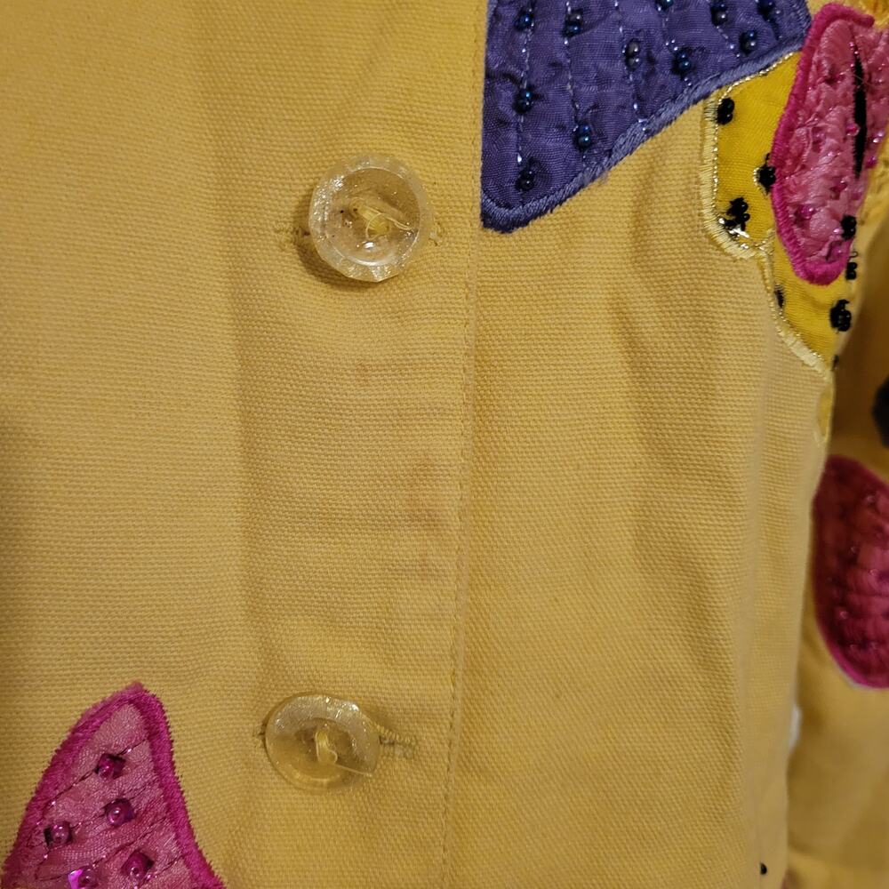 Vintage Embroidered Butterfly Cotton Jacket Anage Yellow Artistic M 36 19x17.5 - Picture 7 of 9